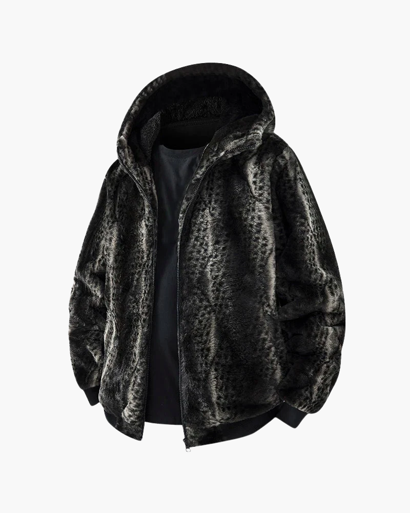 Herrenjacke mit Kapuze aus Kunstpelz