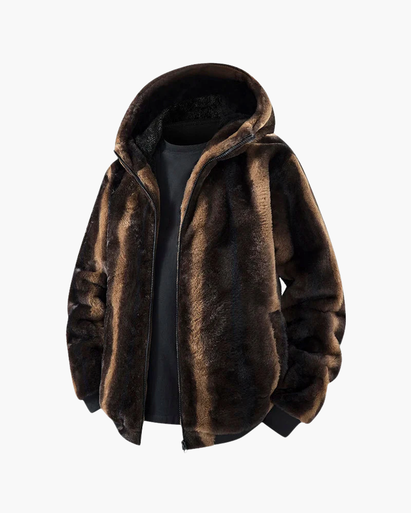 Herrenjacke mit Kapuze aus Kunstpelz