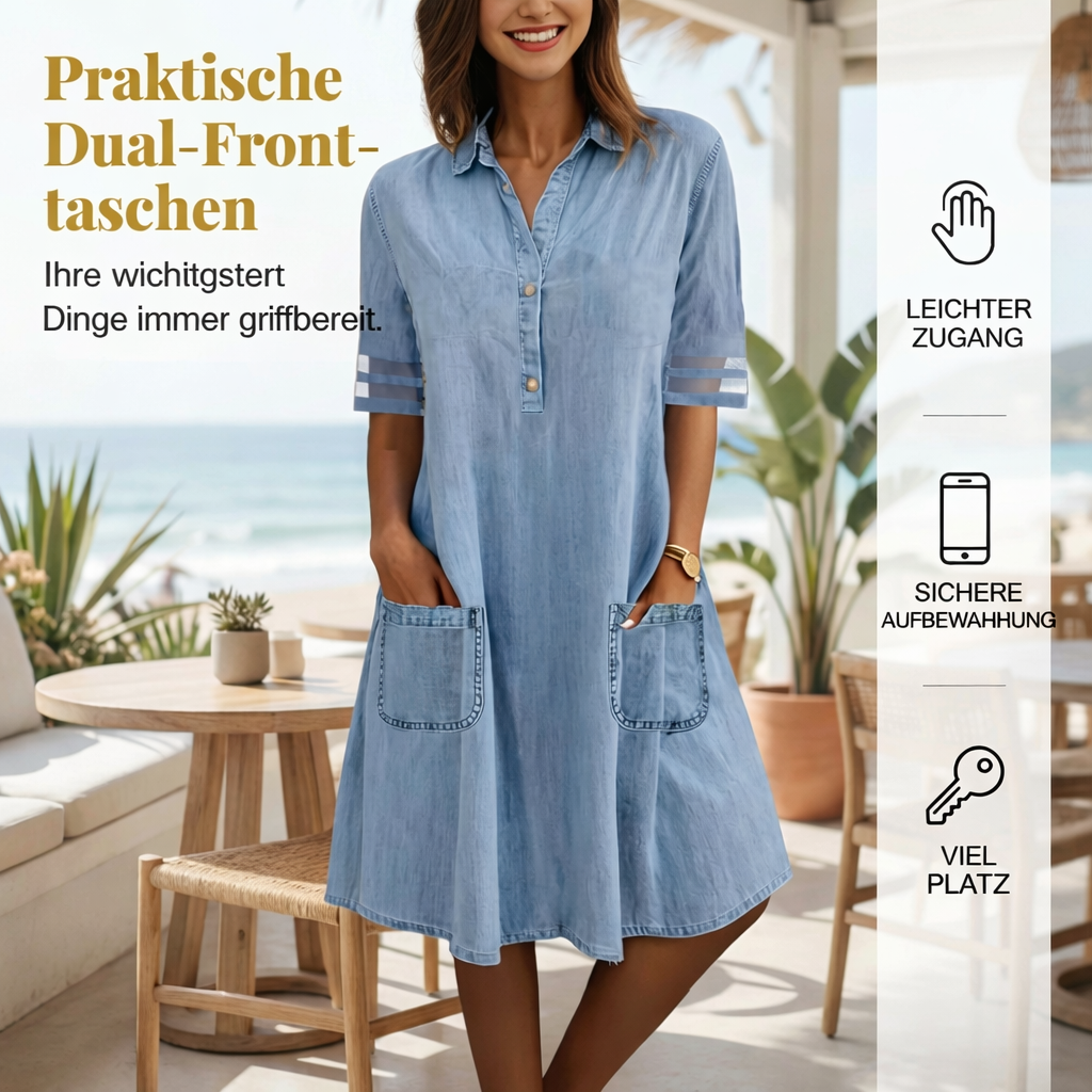 Blaues Denim-Minikleid mit Kragen | Lässig & Elegant