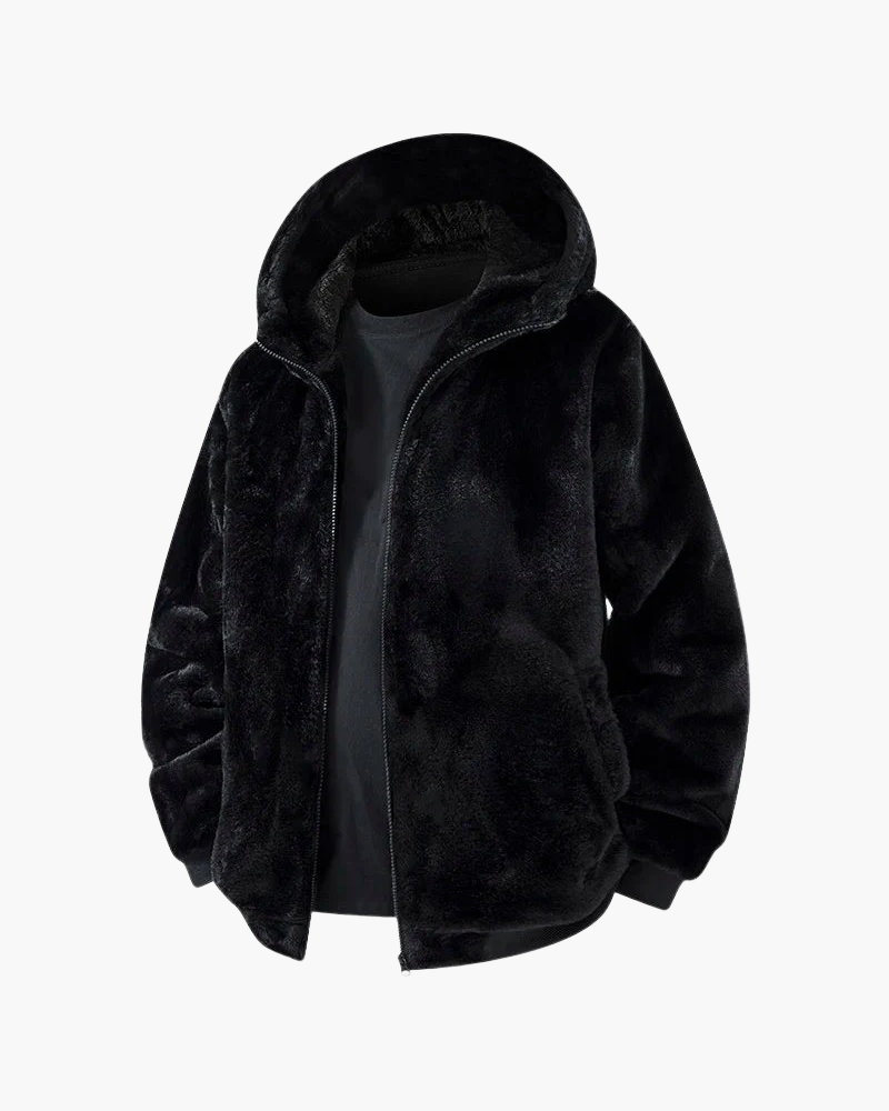 Herrenjacke mit Kapuze aus Kunstpelz