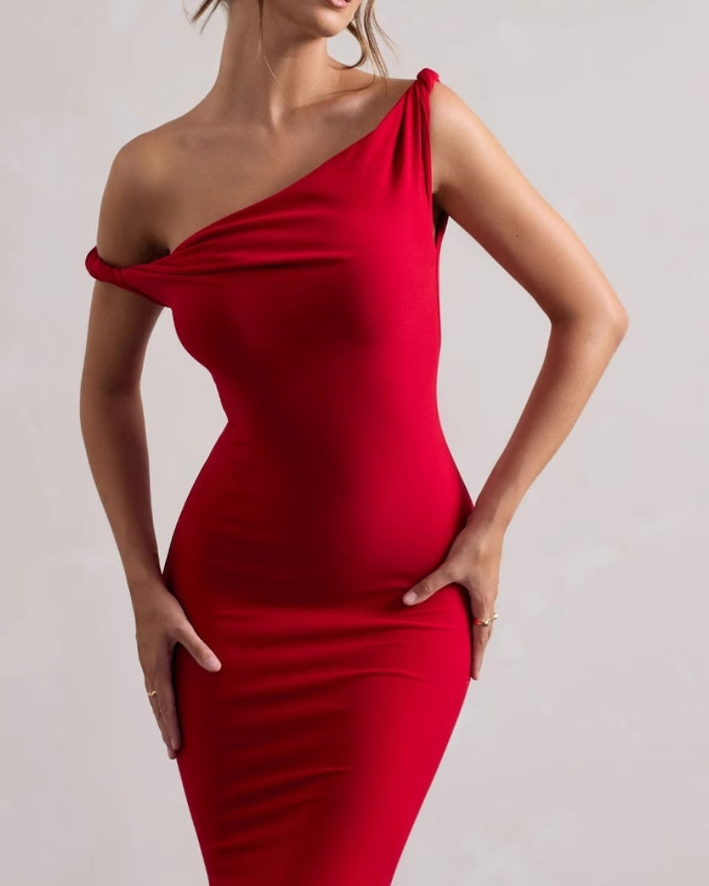 Langes Bodycon Kleid mit One Shoulder Design