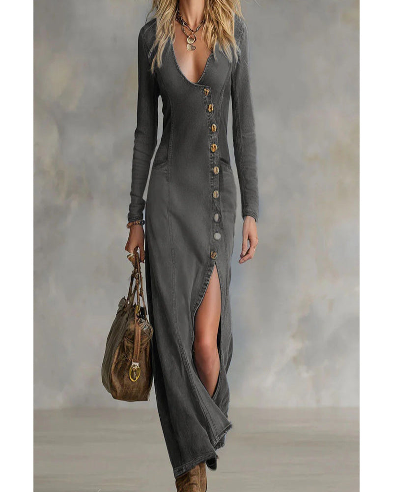 Langärmliges Maxikleid mit V-Ausschnitt | Elegant & Zeitlos